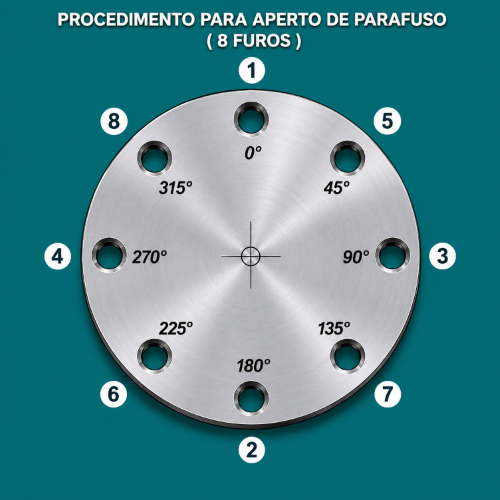 Procedimento para aperto de parafuso em flange de 8 furos